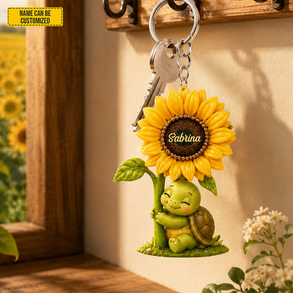 Sunflower Turtle Charm – Personalized Turtle Keychain