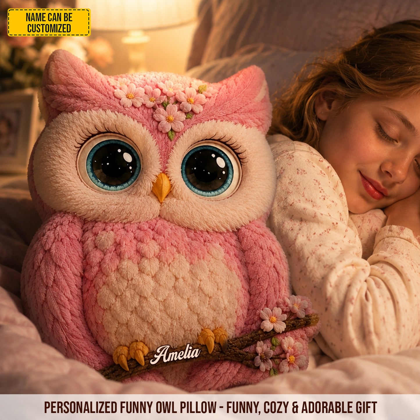 Cherry Blossom Owl – Personalized Custom Shaped Pillow