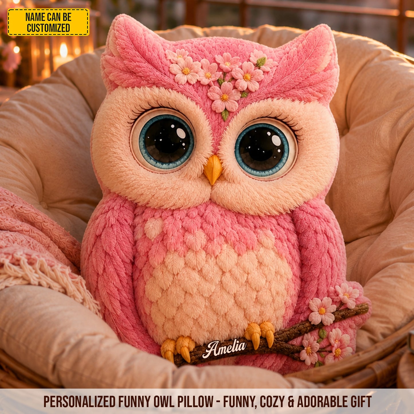 Cherry Blossom Owl – Personalized Custom Shaped Pillow
