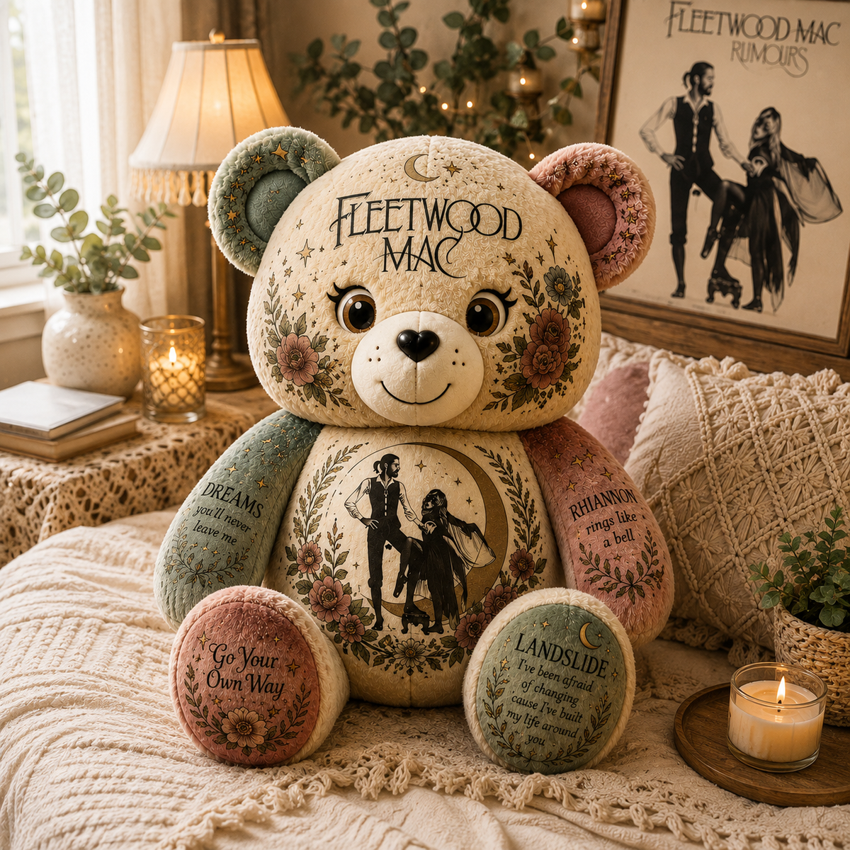 Fleetwood Mac Bear Custom Shaped Pillow – Gift for Classic Rock Lovers