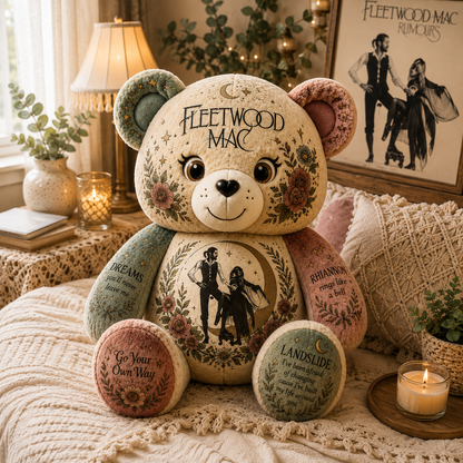 Fleetwood Mac Bear Custom Shaped Pillow – Gift for Classic Rock Lovers