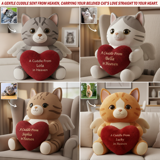 A Cuddle From Heaven – Personalized Cat Memorial Shaped Pillow