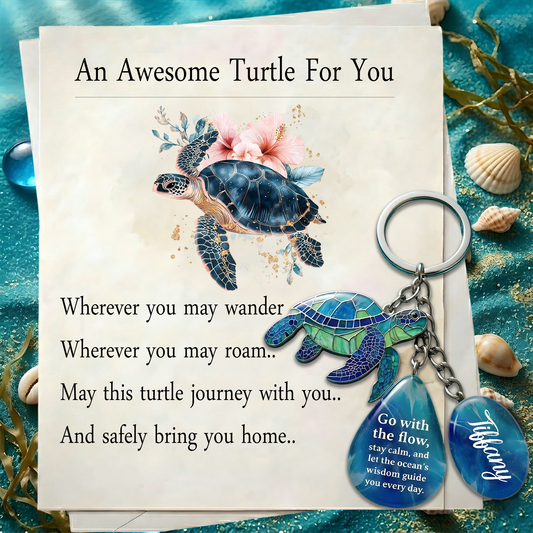 Go With The Flow - Personalized Turtle Keychain Gift Set