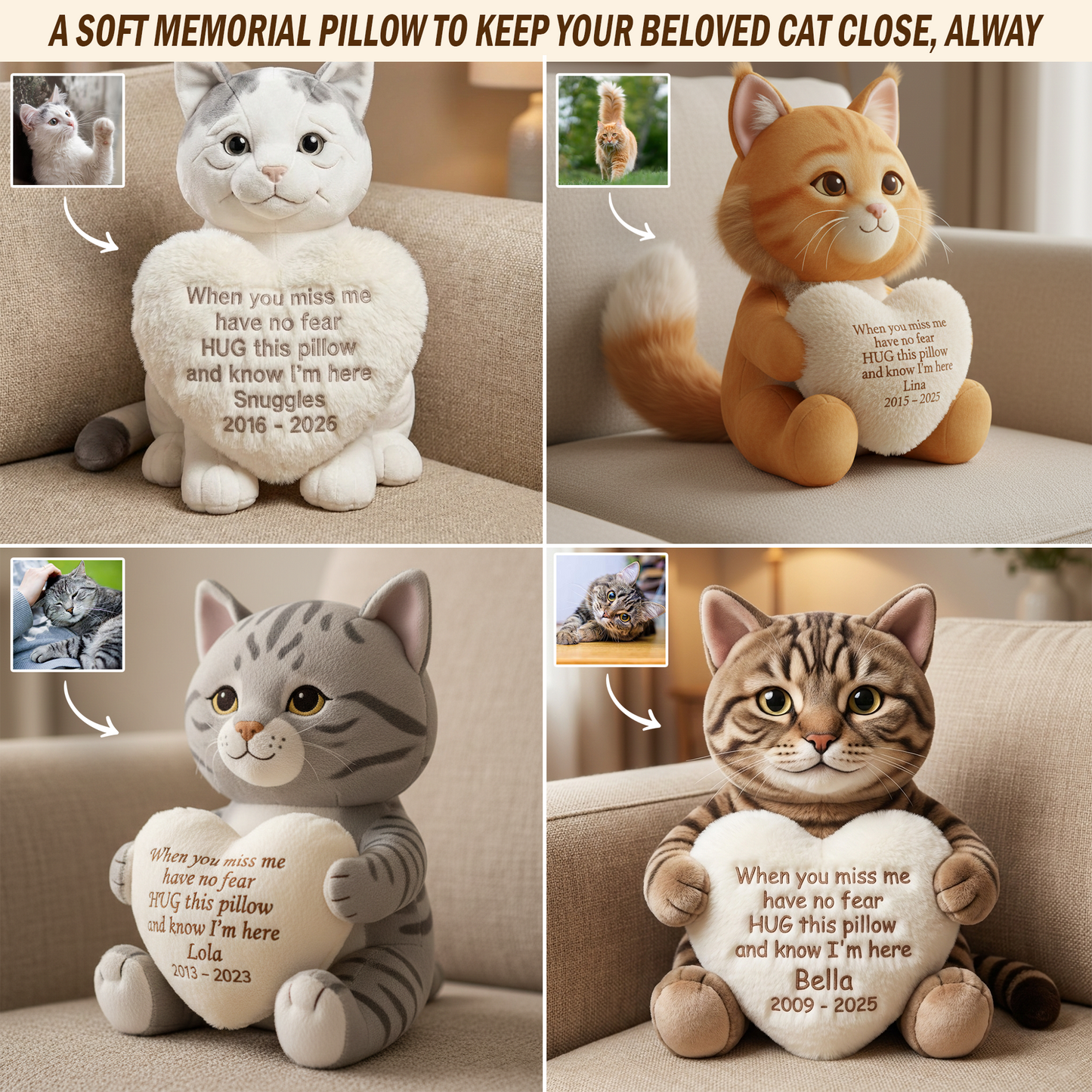 When You Miss Me – Personalized Cat Memorial Shaped Pillow