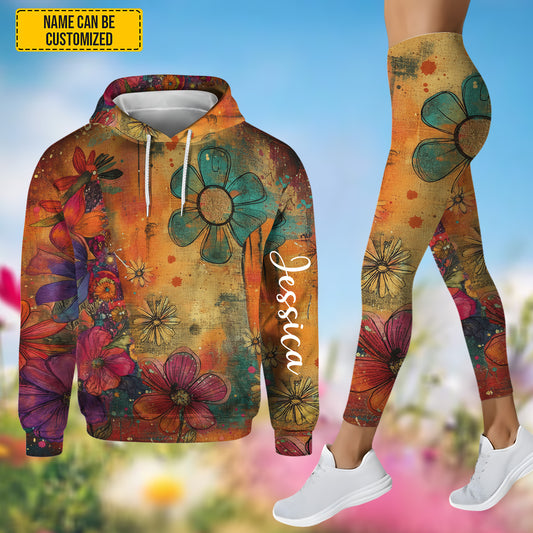 Personalized Hippie Style Floral Hoodie and Leggings