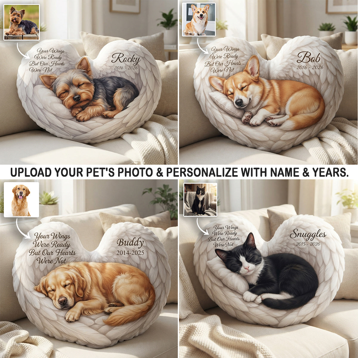 Personalized Pet Memorial Angel Wings Shape Pillow