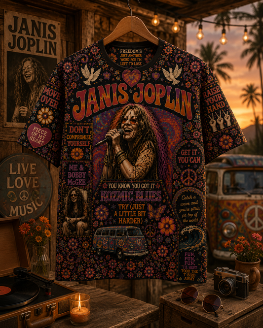 Janis Joplin Hippie Peace All Over Print - 60s 70s Music Lover Shirt