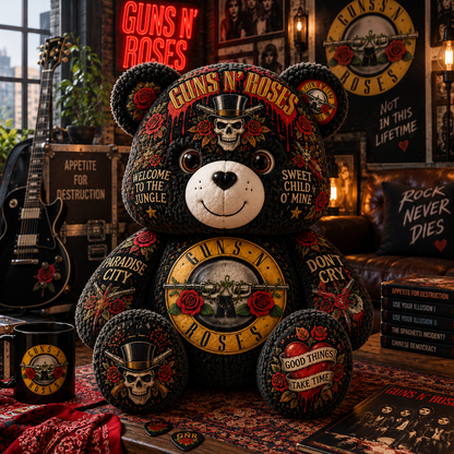 Guns N’ Roses Bear Custom Shaped Pillow – Appetite for Destruction Classic Rock Band Fan Gift