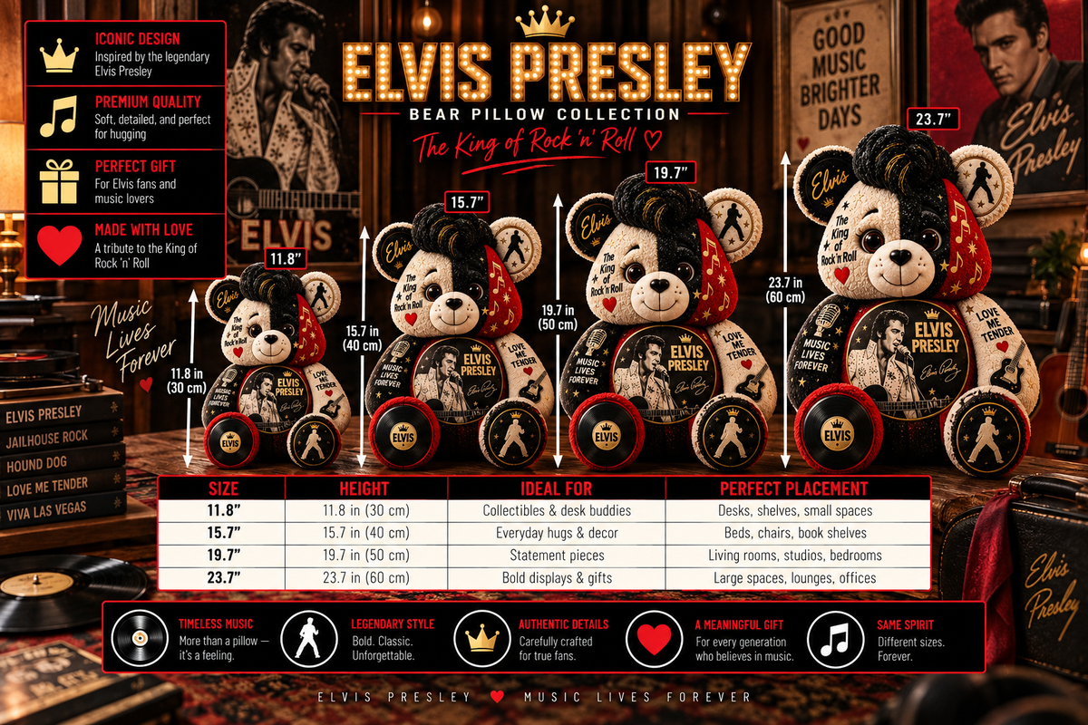 Elvis Presley Bear Custom Shaped Pillow – The King of Rock ’n’ Roll Fan Gift