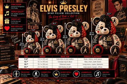 Elvis Presley Bear Custom Shaped Pillow – The King of Rock ’n’ Roll Fan Gift