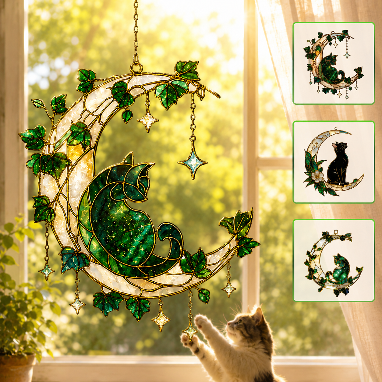 Magical Cat & Moonlight Acrylic Suncatcher