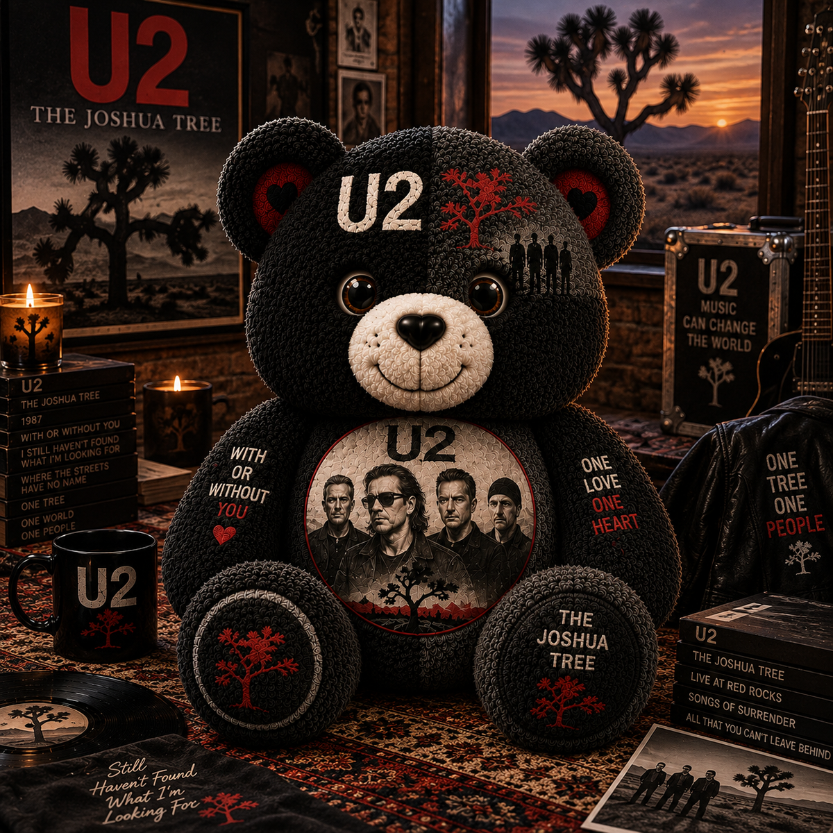 U2 Band Bear Custom Shaped Pillow – Rock Music Legend Gift