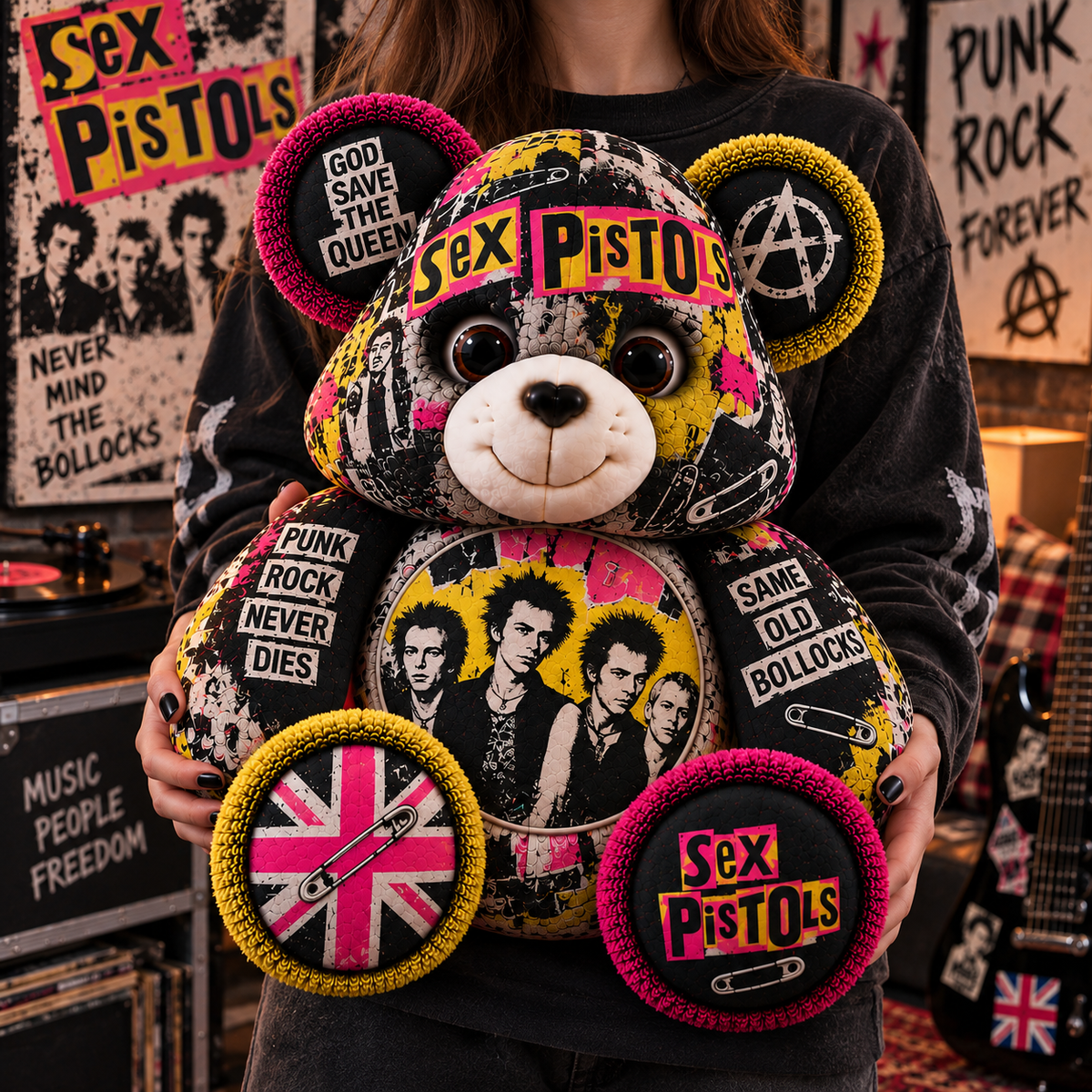 Sex Pistols Custom Shaped Bear Pillow – Punk Rock Music Inspired Gift for Fans
