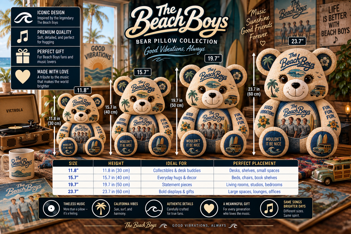 The Beach Boys Bear Custom Shaped Pillow – Good Vibrations Classic Music Fan Gift