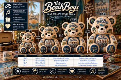 The Beach Boys Bear Custom Shaped Pillow – Good Vibrations Classic Music Fan Gift