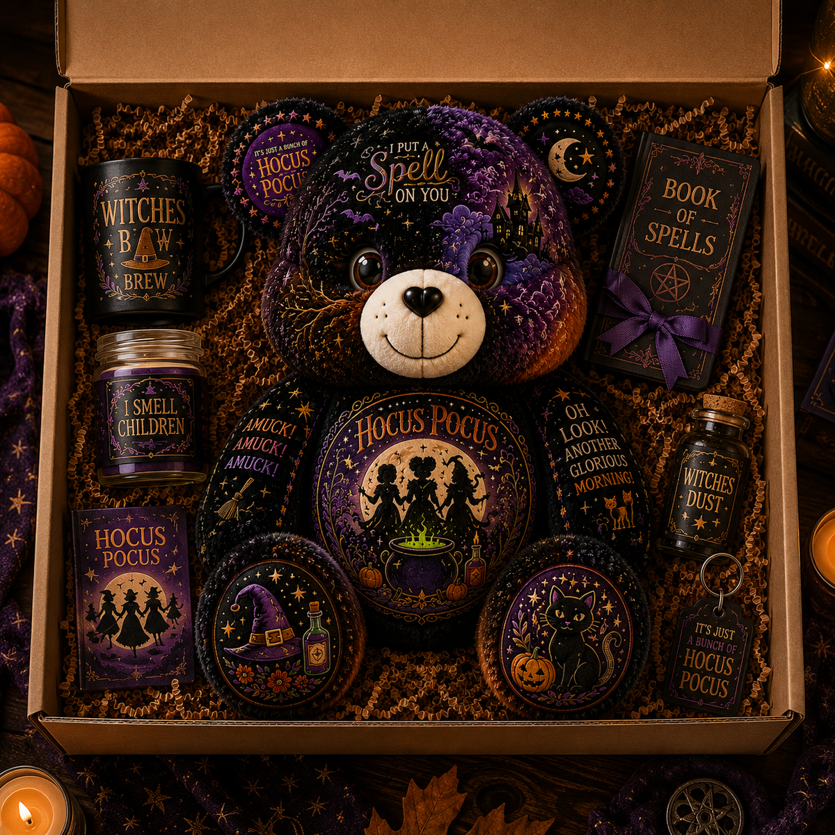 Hocus Pocus Bear Custom Shaped Pillow – Halloween Witch Gift & Witch Lovers