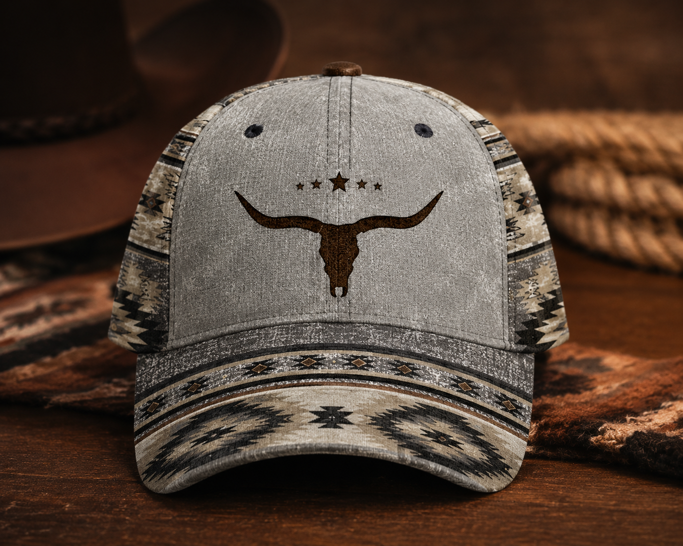 Western Longhorn Classic Cap – Vintage Southwestern Cowboy Hat