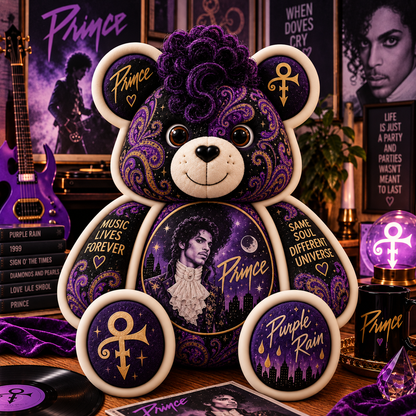 Prince Bear Custom Shaped Pillow – Purple Rain Music Fan Gift