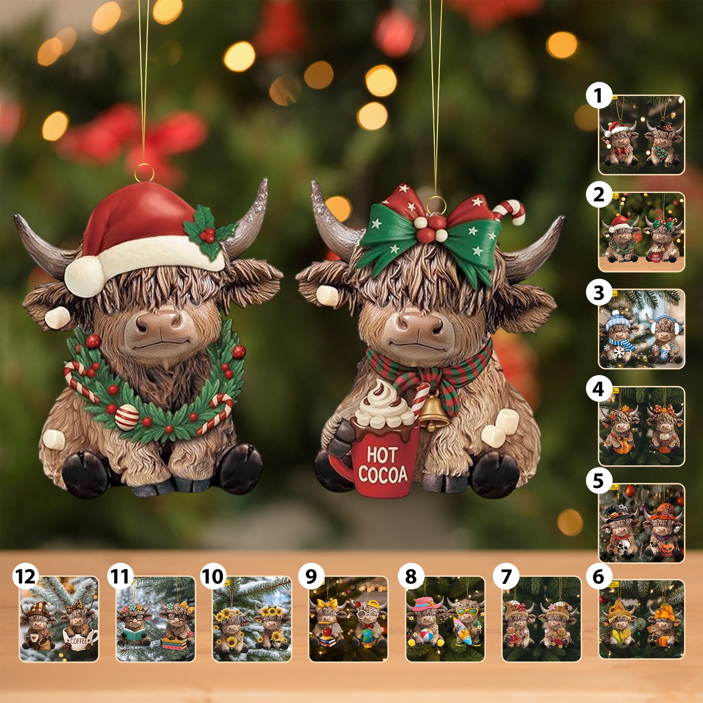 Cozy Highland Christmas Ornament Set