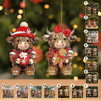 Farmhouse Christmas Highland Ornament Set