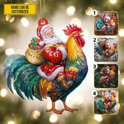 Personalized Santa Riding Rooster Christmas Ornament