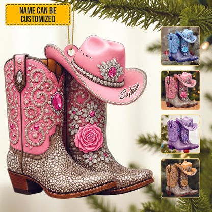 Personalized Cowgirl Boots Acrylic Ornament