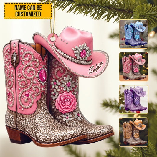 Personalized Cowgirl Boots Acrylic Ornament