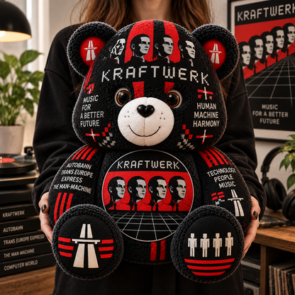 Kraftwerk Custom Shaped Bear Pillow – Electronic Music & Synth-Pop Inspired Gift for Kraftwerk Fans