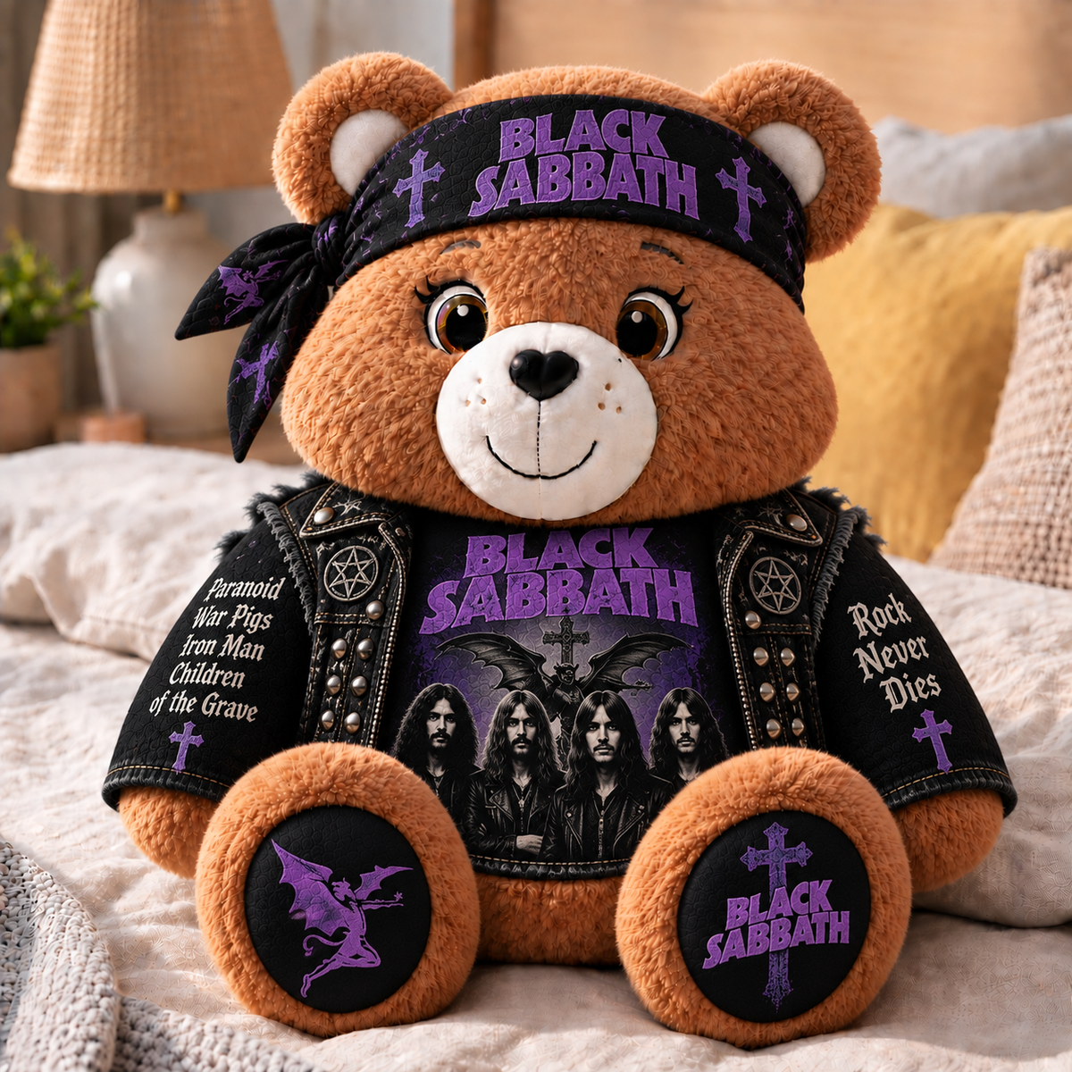 Black Sabbath Custom Shaped Bear Pillow – Heavy Metal Inspired Gift for Black Sabbath Fans