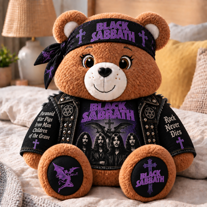 Black Sabbath Custom Shaped Bear Pillow – Heavy Metal Inspired Gift for Black Sabbath Fans