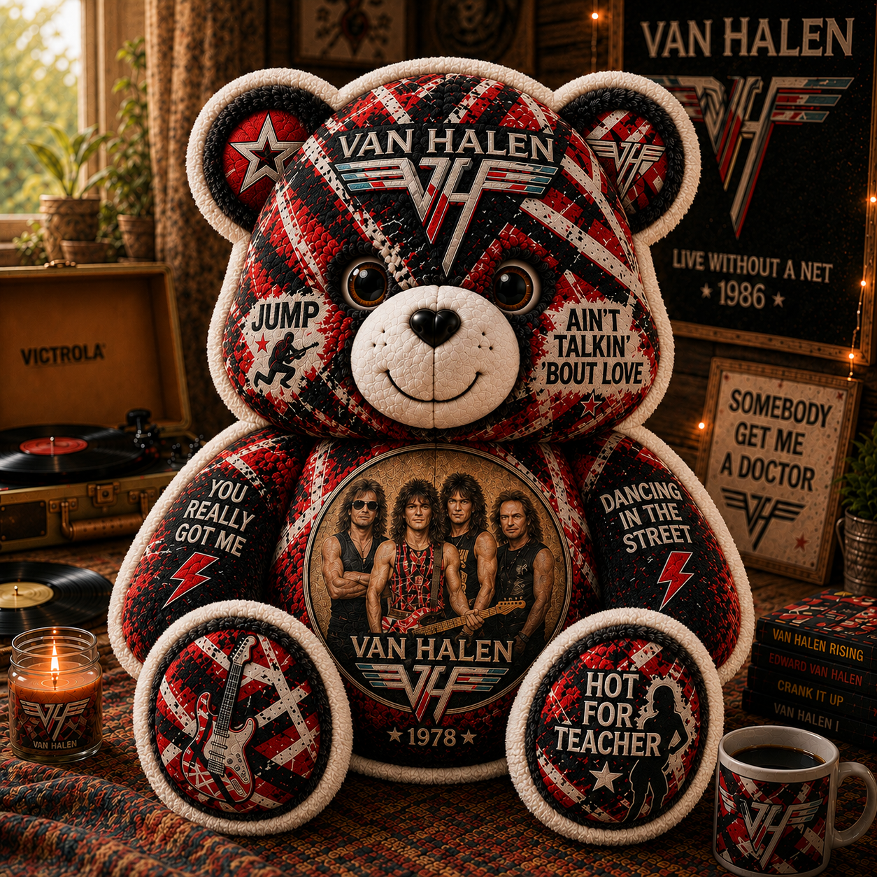 Van Halen Bear Custom Shaped Pillow – Classic Rock Band , Rock Music Fan Gift