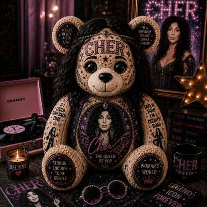 Cher Bear Custom Shaped Pillow – Gift for Classic Music Lover