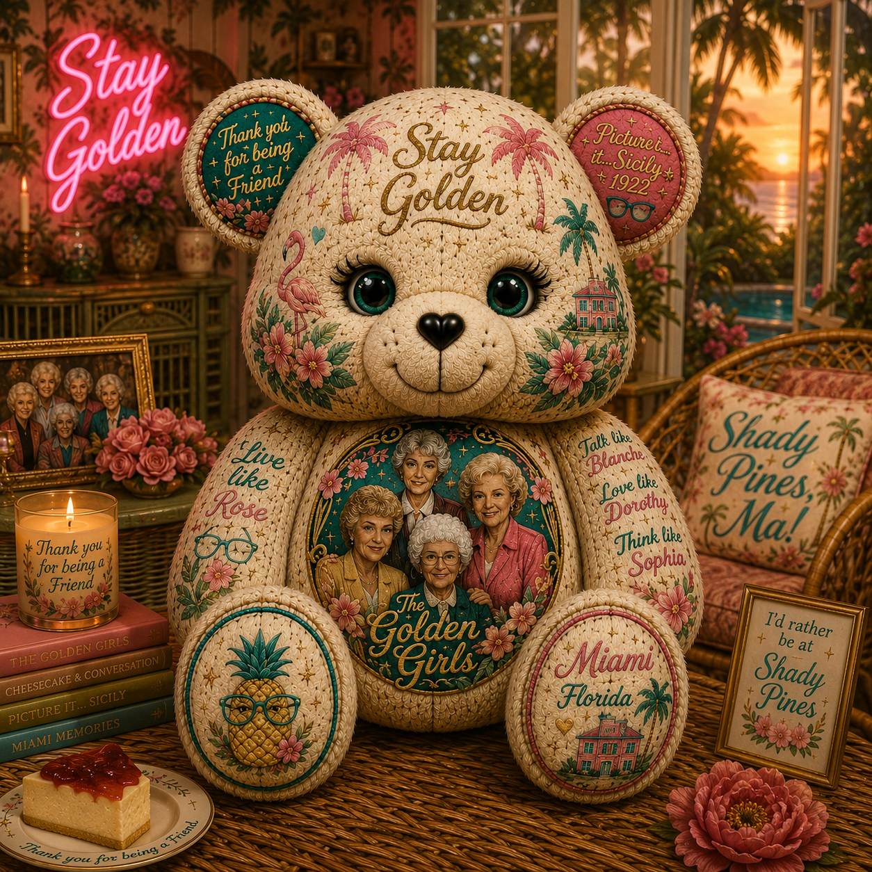Golden Girls Bear Custom Shaped Pillow – Stay Golden, Thank You for Being a Friend Gift