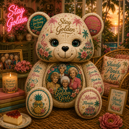 Golden Girls Bear Custom Shaped Pillow – Stay Golden, Thank You for Being a Friend Gift