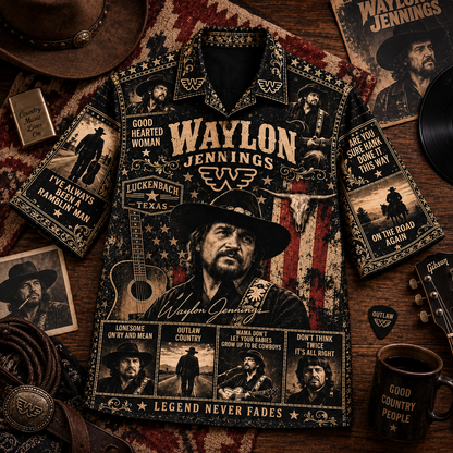 Waylon Jennings Hawaiian Shirt - Vintage Country Music Fan Gift