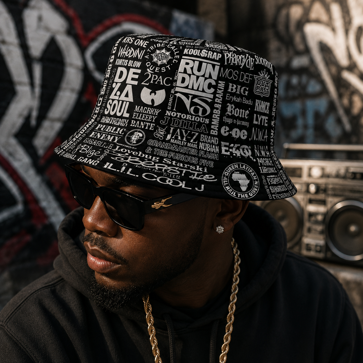 Classic Golden 80’s & 90’s Hip Hop All Over  Bucket Hat Version 2
