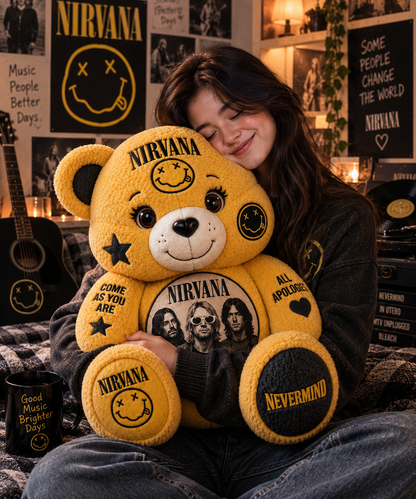 Nirvana Bear Custom Shaped Pillow – Rock Music Legend Gift