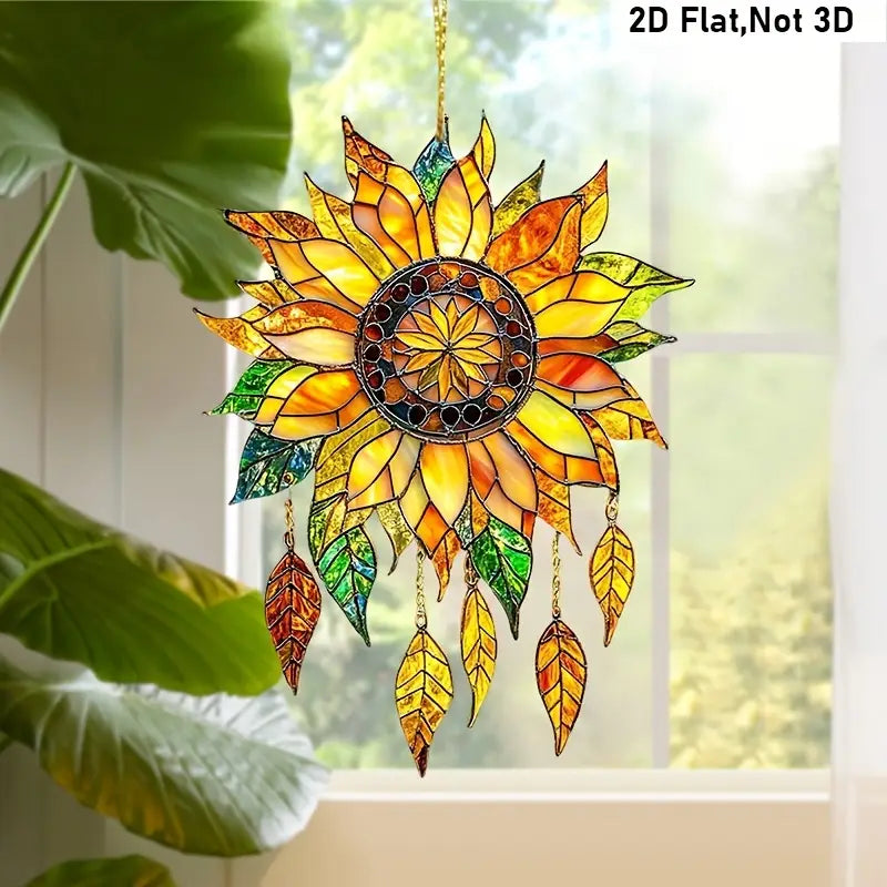 Bohemian Sunflower Stained Glass Window Hanging