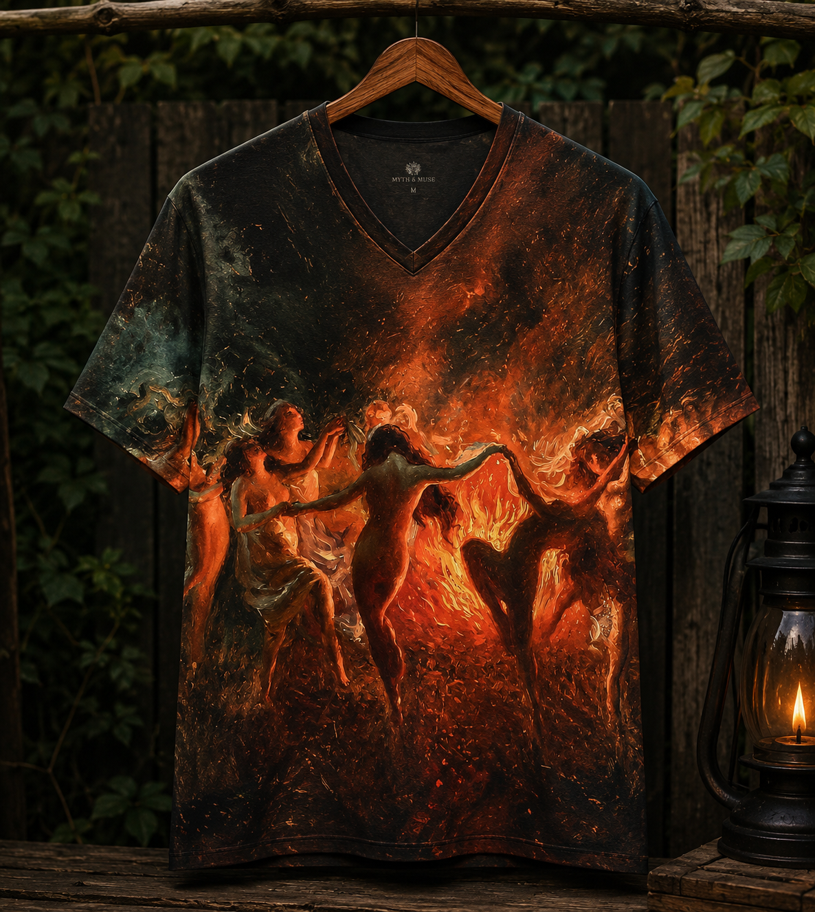 Witch Coven V-Neck Shirt, Pagan Bonfire Witch Tee, Dark Witchy Halloween Shirt, Wiccan Witch Lover Gift