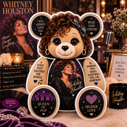 Whitney Houston Custom Shaped Bear Pillow – Music Legend Inspired Gift for Fans