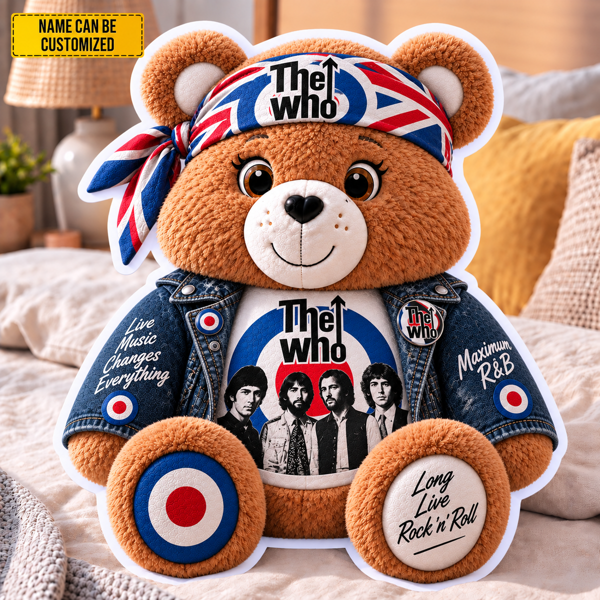 The Who Custom Shaped Bear Pillow – Classic British Rock Inspired Gift for The Who Fans