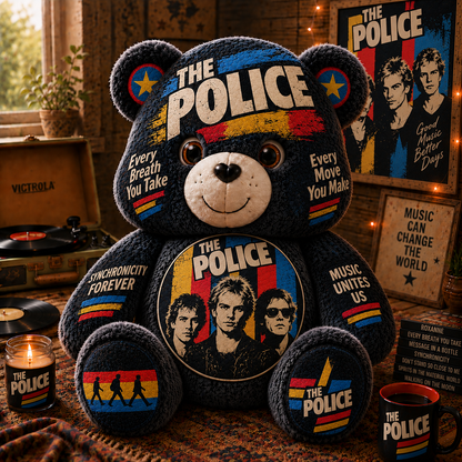 The Police Custom Shaped Bear Pillow – Every Breath You Take Classic Rock Inspired Gift for The Police Fans