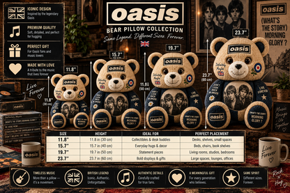 Oasis Bear Custom Shaped Pillow – Definitely Maybe & Morning Glory Music Fan Gift, Britpop Rock Lover Decor