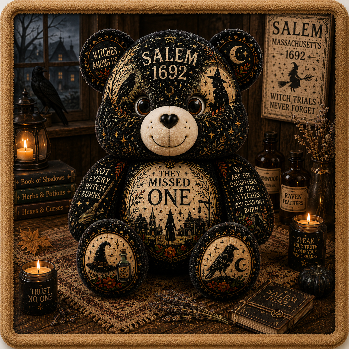 Salem 1692 They Missed One Bear Custom Shaped Pillow – Witch Gift for Halloween & Salem Witch Lovers