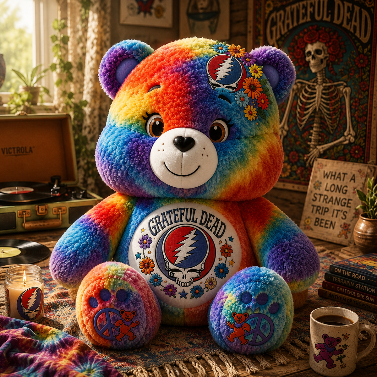 Grateful Dead Tie-Dye Bear Shaped Pillow– The Perfect Gift for Deadheads