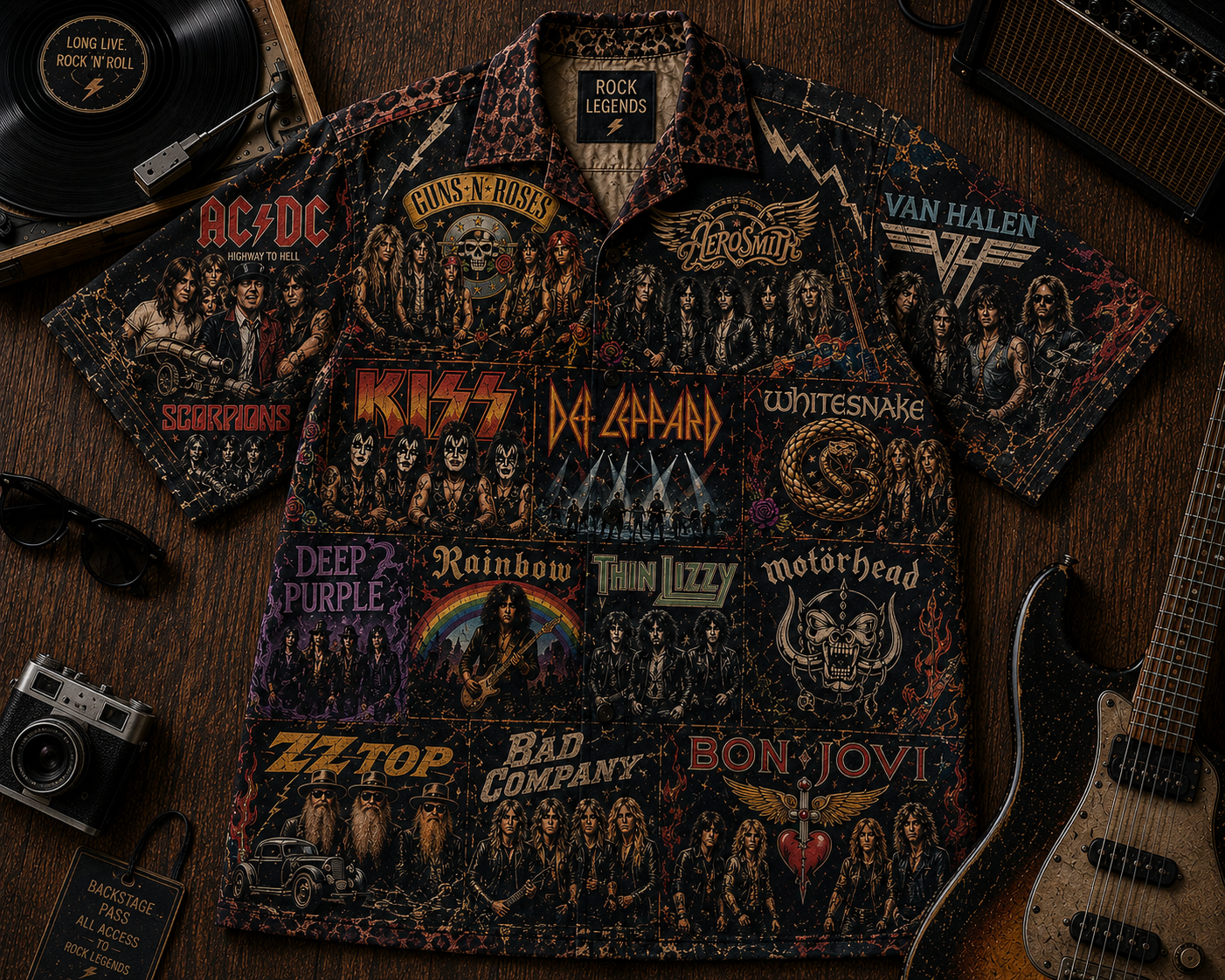 Rock Never Dies Hawaiian Shirt - Vintage Music Fan Gift
