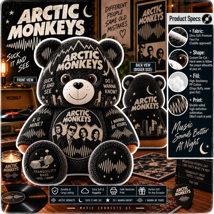Arctic Monkeys Custom Shaped Bear Pillow – Indie Rock Music Inspired Gift for Arctic Monkeys Fans