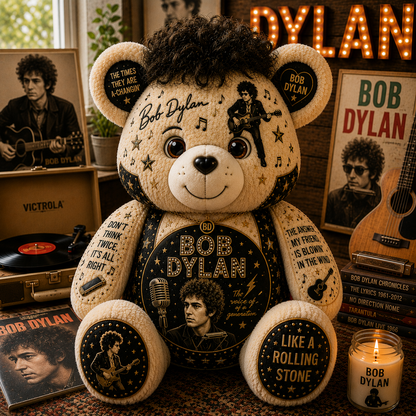 Bob Dylan Bear Custom Shaped Pillow – Like a Rolling Stone Music Fan Gift, Classic Folk Rock Legend Decor