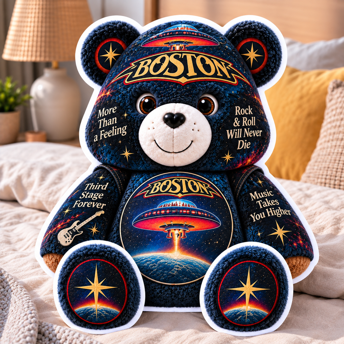 Boston Custom Shaped Bear Pillow – Classic Rock Music Inspired Gift for Boston Fans