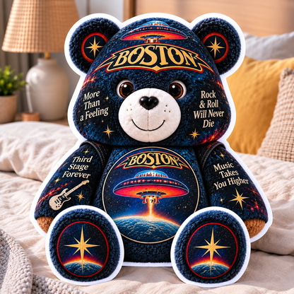 Boston Custom Shaped Bear Pillow – Classic Rock Music Inspired Gift for Boston Fans